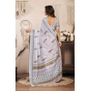 Generic Women's Faux Linen Floral Print Ready to wear Saree With Unstitched Blouse 5.5Mtr (Off_White)