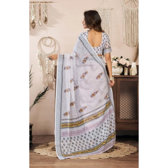 Generic Women's Faux Linen Floral Print Ready to wear Saree With Unstitched Blouse 5.5Mtr (Off_White) Generic Women's Faux Linen Floral Print Ready to wear Saree With Unstitched Blouse 5.5Mtr (Off_White)
