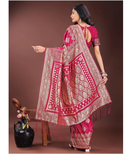 Generic Women's Silk Printed Saree With Unstitched Blouse 5.5Mtr (Magenta)