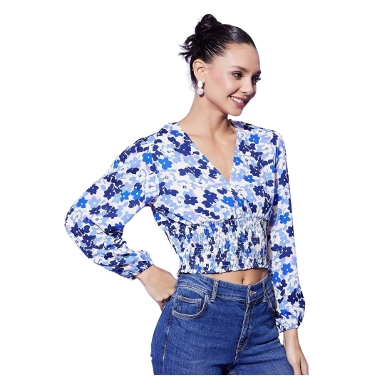 Generic Women's Polyester Floral Long Sleeves Top (Blue) Generic Women's Polyester Floral Long Sleeves Top (Blue)