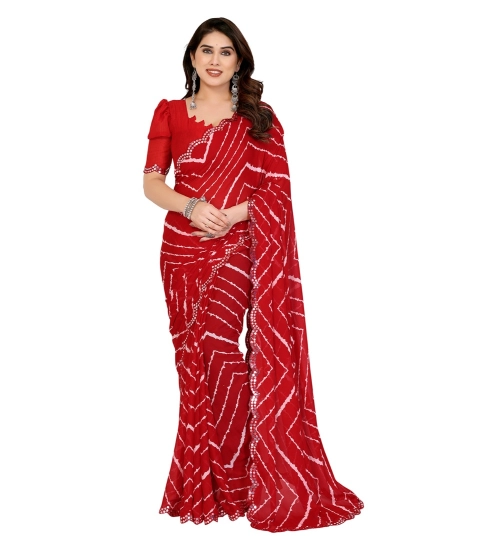 Generic Women's Georgette Printed Saree With Unstitched Blouse 5.5Mtr (Red)