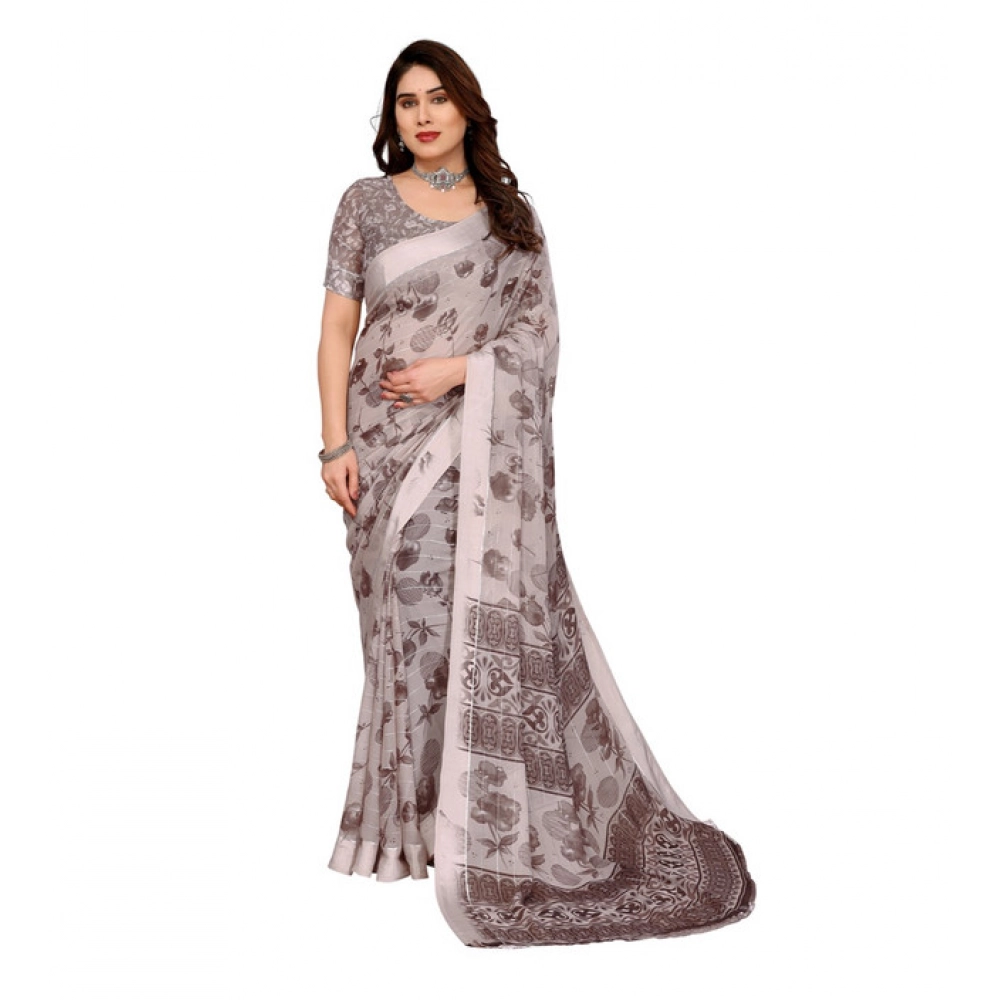 Generic Women's Georgette Printed Saree With Unstitched Blouse 5.5Mtr (Grey) Generic Women's Georgette Printed Saree With Unstitched Blouse 5.5Mtr (Grey)