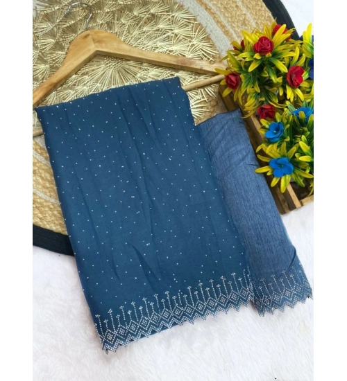 Generic Women's Georgette Stone Work Saree With Unstitched Blouse 5.5Mtr (Grey)