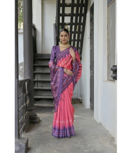 Generic Women's Faux_Tussar Ikat Saree With Unstitched Blouse 5.5Mtr (Peach)