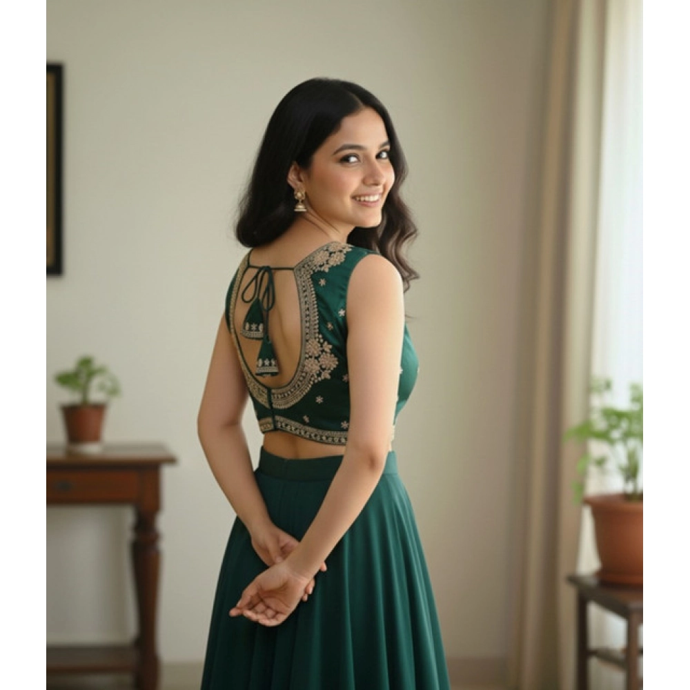 Generic Women's Zimmi Choo Embroidered V-Neck Padded Blouse (Green 38 Ready (Self Alterable 36–40)