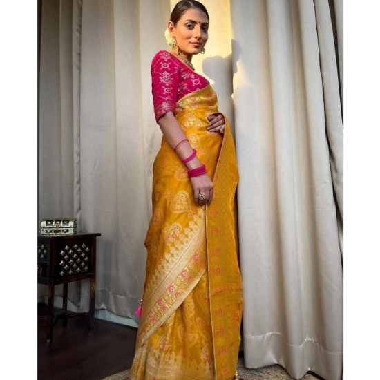 Generic Women's Soft Litchi Silk Jacquard Work Saree With Unstitched Blouse 5.5Mtr (Mustard Yellow) Generic Women's Soft Litchi Silk Jacquard Work Saree With Unstitched Blouse 5.5Mtr (Mustard Yellow)