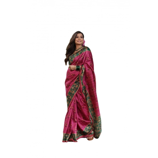 Generic Women's Faux_Tussar_Silk Printed Saree With Unstitched Blouse 5.5Mtr (Pink)