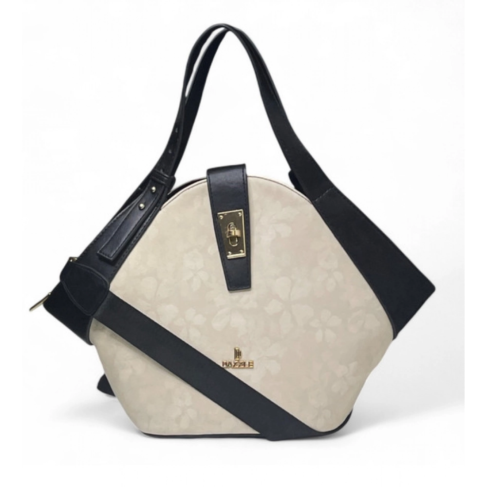 Generic Women's Polyurethane Floral Printed Hexagonal Satchel Handbag with Adjustable Strap (White)
