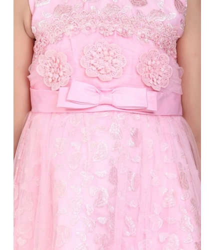 Generic Girl's Net Embroidered Sleeveless Dress (Pink)