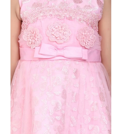 Generic Girl's Net Embroidered Sleeveless Dress (Pink)