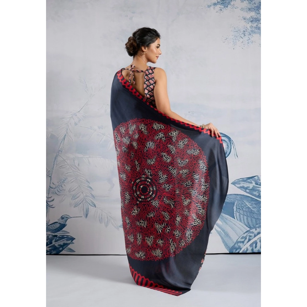 Generic Women's Satin Crepe Printed Saree With Unstitched Blouse 5.5Mtr (Navy Blue) Generic Women's Satin Crepe Printed Saree With Unstitched Blouse 5.5Mtr (Navy Blue)