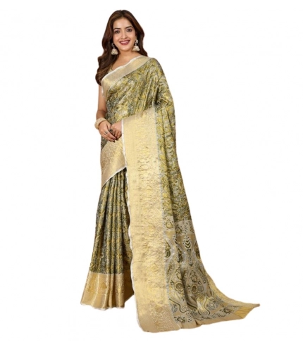 Generic Women's Jacquard Saree With Unstitched Blouse 5.5Mtr (Olive)