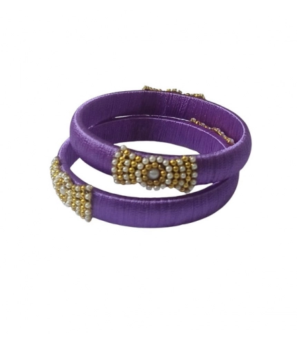 Generic Women's Plastic Silk Thread Bangles (Light Violet, Size: 2.4)