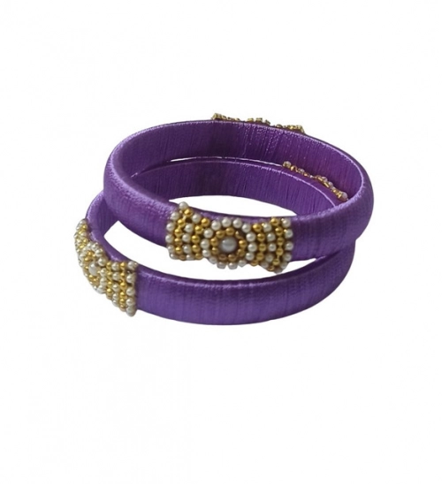 Generic Women's Plastic Silk Thread Bangles (Light Violet, Size: 2.4)
