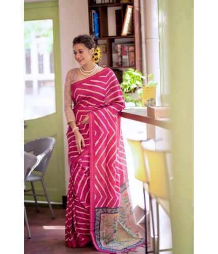 Generic Women's Faux_Tussar_Silk Geometric_Print Saree With Unstitched Blouse 5.5Mtr (Light_Pink)