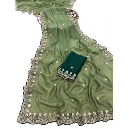 Generic Women's Star Georgette Embroidered Saree With Unstitched Blouse 5.5Mtr (Green) Generic Women's Star Georgette Embroidered Saree With Unstitched Blouse 5.5Mtr (Green)
