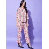 Generic Women's Polyester Floral 3-4th Sleeve Co-Ord Set (Multicolor)