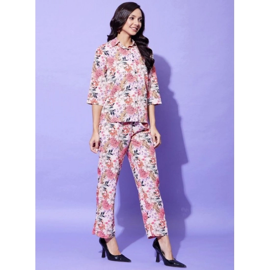 Generic Women's Polyester Floral 3-4th Sleeve Co-Ord Set (Multicolor) Generic Women's Polyester Floral 3-4th Sleeve Co-Ord Set (Multicolor)