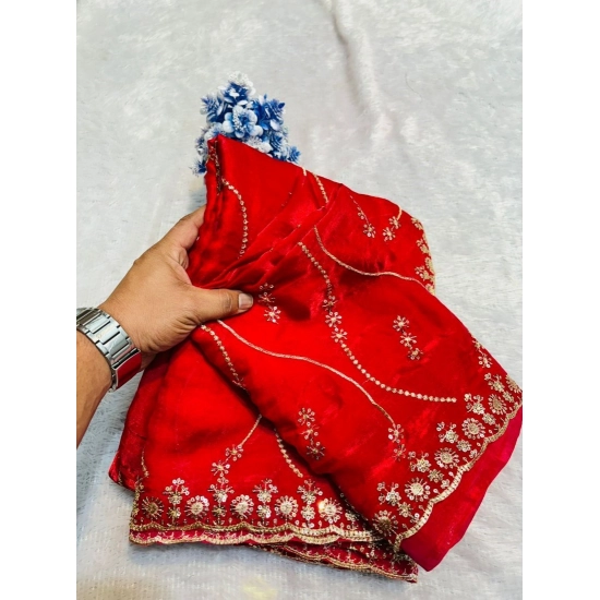 Generic Women's Slik Embellished Saree With Unstitched Blouse 5.5Mtr (Red)