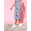 Generic Women's Polyester Floral Side Zip Skirt (Blue - White)