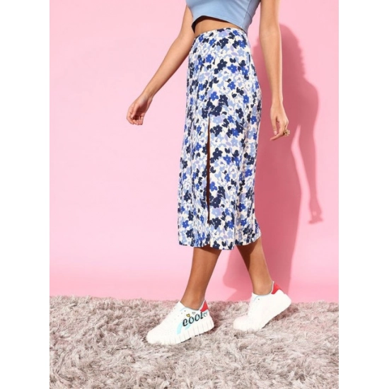 Generic Women's Polyester Floral Side Zip Skirt (Blue - White) Generic Women's Polyester Floral Side Zip Skirt (Blue - White)