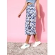 Generic Women's Polyester Floral Side Zip Skirt (Blue - White) Generic Women's Polyester Floral Side Zip Skirt (Blue - White)