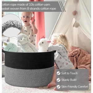 Generic Cotton Pack Of_1 16x14 Inch Storage Basket For Clothes With Out Lid (Black-Black-Kidi)