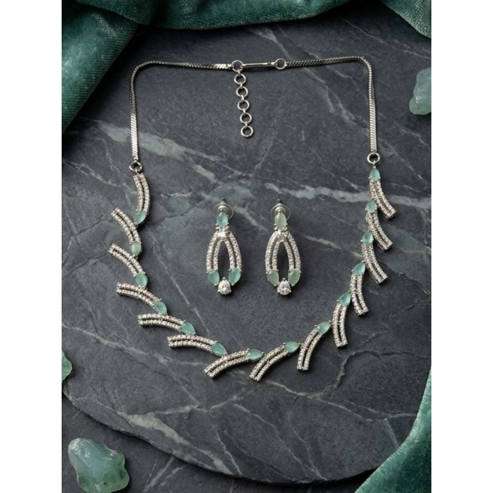 Generic Women's Brass Silver Plated Necklace set (Turquoise)
