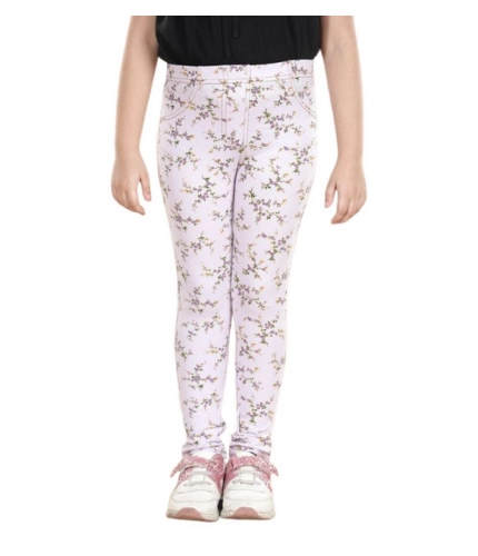 Generic Girl's Cotton Lycra Floral Elasticated Jeggings (Multicolor)