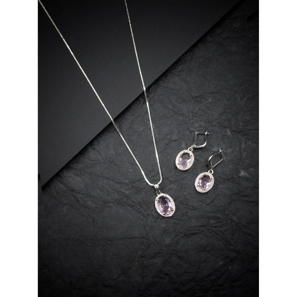 Generic Women's Brass Silver Plated Pendant Set (Pink) Generic Women's Brass Silver Plated Pendant Set (Pink)