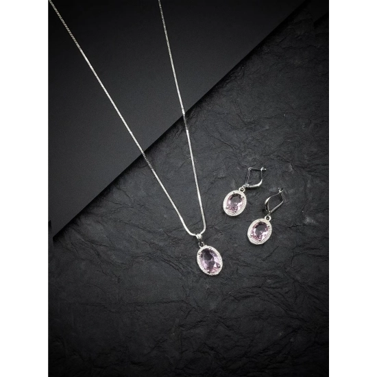 Generic Women's Brass Silver Plated Pendant Set (Pink)
