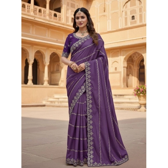 Generic Women's Georgette Embroidered Saree With Unstitched Blouse 5.5Mtr (Purple) Generic Women's Georgette Embroidered Saree With Unstitched Blouse 5.5Mtr (Purple)