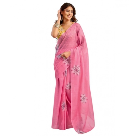 Generic Women's Faux Linen Floral Print Ready to wear Saree With Unstitched Blouse 5.5Mtr (Pink) Generic Women's Faux Linen Floral Print Ready to wear Saree With Unstitched Blouse 5.5Mtr (Pink)