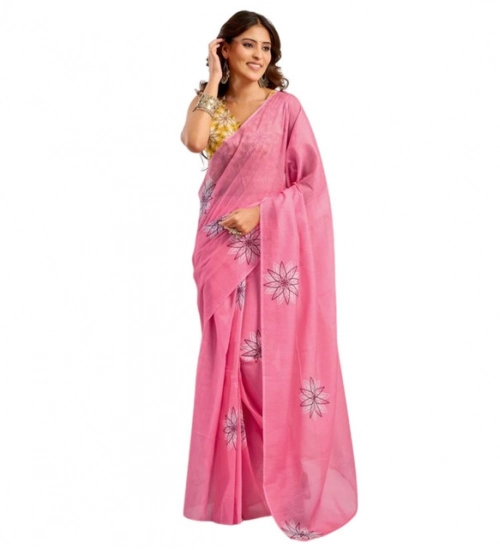 Generic Women's Faux Linen Floral Print Ready to wear Saree With Unstitched Blouse 5.5Mtr (Pink) Generic Women's Faux Linen Floral Print Ready to wear Saree With Unstitched Blouse 5.5Mtr (Pink)