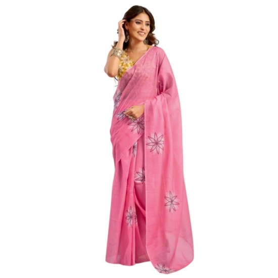 Generic Women's Faux Linen Floral Print Ready to wear Saree With Unstitched Blouse 5.5Mtr (Pink) Generic Women's Faux Linen Floral Print Ready to wear Saree With Unstitched Blouse 5.5Mtr (Pink)