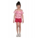 Generic Girl's Cotton Floral Cold Shoulder Top and Shorts Set (Pink-Red)