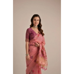 Generic Women's Blended_Cotton Floral Motifs And Woven Buttas Saree With Unstitched Blouse 5.5Mtr (Pink)