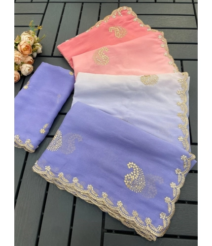 Generic Women's Digital Printed  Geogette Saree With Unstitched Blouse (Purple, 5-6 Mtrs)