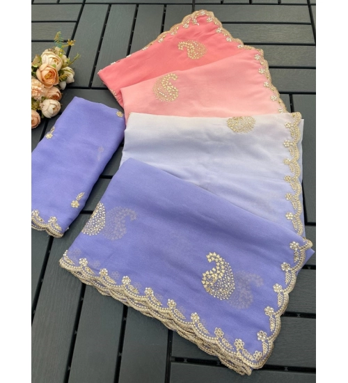 Generic Women's Digital Printed  Geogette Saree With Unstitched Blouse (Purple, 5-6 Mtrs)