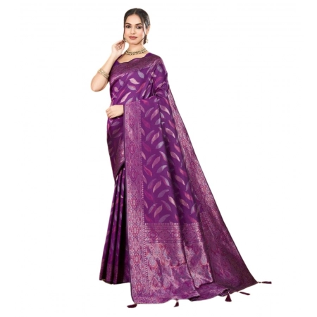 Generic Women's Soft Silk Jacquard Saree With Unstitched Blouse 5.5Mtr (Magenta)