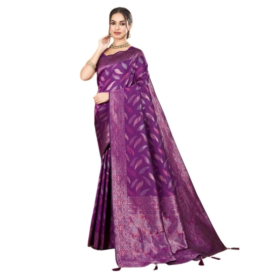 Generic Women's Soft Silk Jacquard Saree With Unstitched Blouse 5.5Mtr (Magenta)