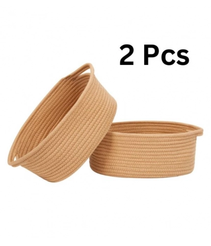 Generic Cotton 2 Pcs 10x7x4 Inch Oval Storage Basket For Clothes (Beige)