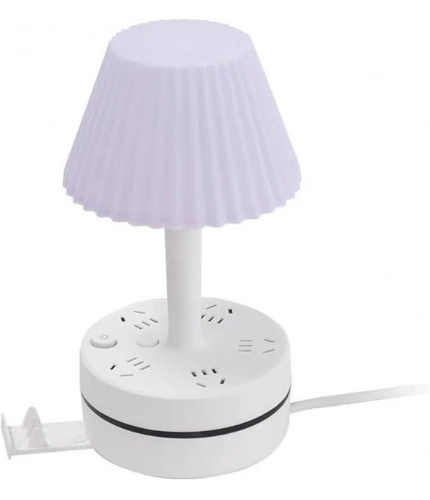 Generic Plastic-LED Ribbed Shade Table Lamp with USB Charging Base (White)