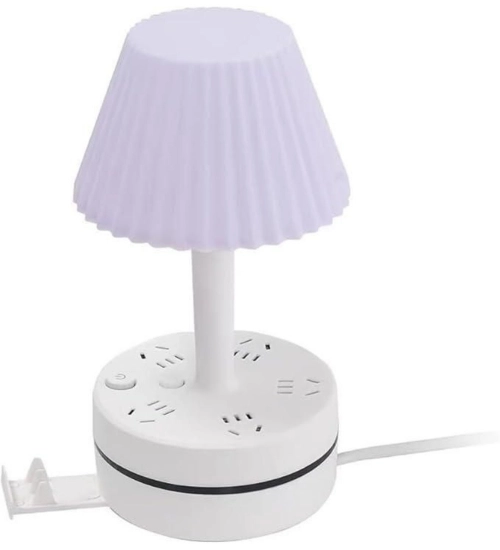 Generic Plastic-LED Ribbed Shade Table Lamp with USB Charging Base (White)