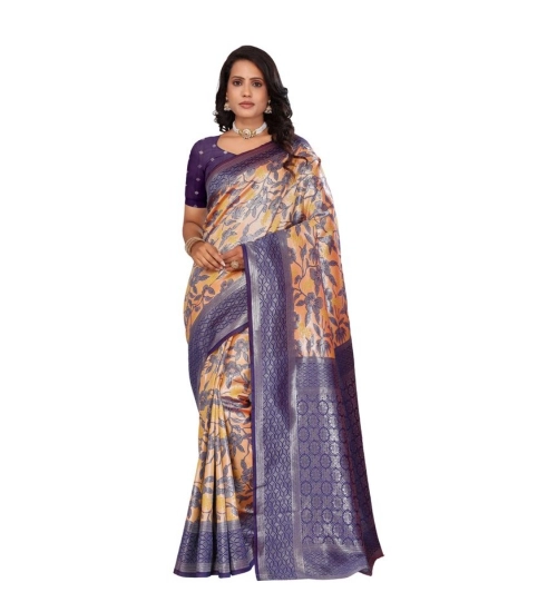 Generic Women's Banarasi Silk Jaquard Woven Saree With Unstitched Blouse 5.5Mtr (Orange)