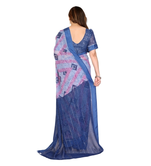 Generic Women's Georgette Printed Saree With Unstitched Blouse 5.5Mtr (Blue)