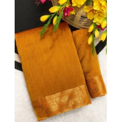 Generic Women's Vichitra Silk Printed Saree With Unstitched Blouse 5.5Mtr (Mustard)