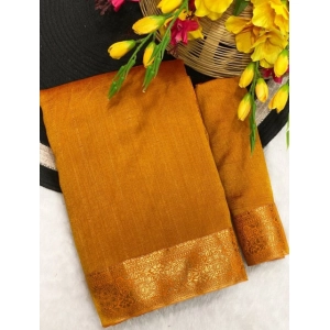 Generic Women's Vichitra Silk Printed Saree With Unstitched Blouse 5.5Mtr (Mustard)