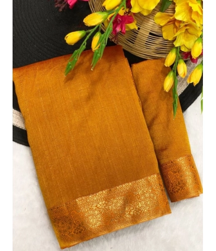 Generic Women's Vichitra Silk Printed Saree With Unstitched Blouse 5.5Mtr (Mustard)