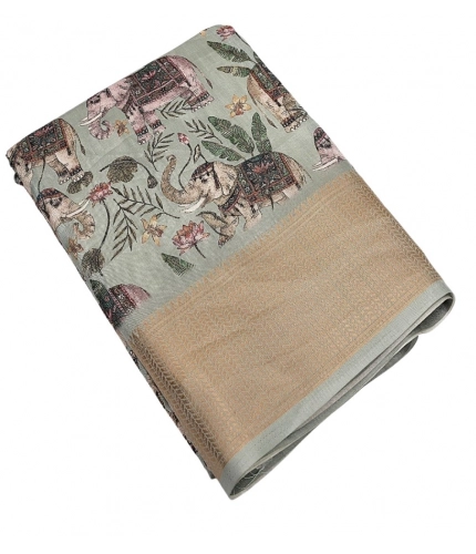 Generic Women's Cotton Silk Printed Saree With Unstitched Blouse 5.5Mtr (Green)